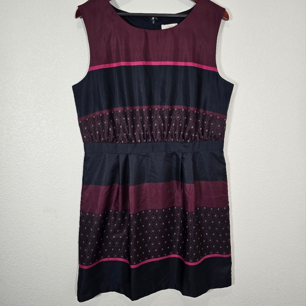 Loft Pleated Sleeveless Dress Bold Modern Geometric Stripe Women's Size 14 - Picture 2 of 7